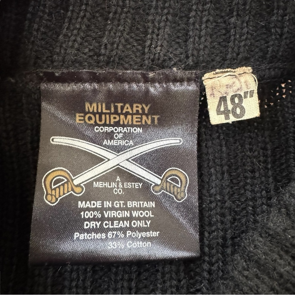 Military Equipment Sweater Pullover LS Black Elbow Patches Epaulettes Wool Sz 48 - Picture 8 of 8